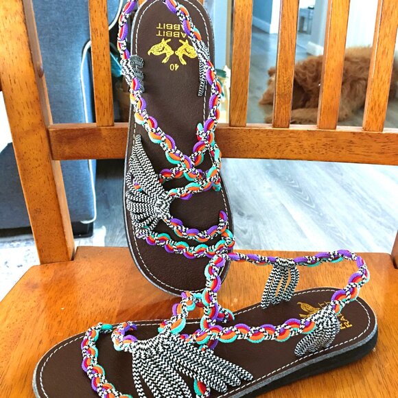 Rabbit Rabbit Sandals Sz 9.5 (40) Colorful Braided Strappy Sandals NEW! - Picture 2 of 6